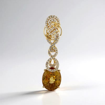 Cavill - Luxe 14K Geel Gouden Hanger met 5,46 Ct Gele Zirkoon Ovaal Briljant Uit Cambodja & 0,27 Ct Diamanten - Elegante Sieraden Dames