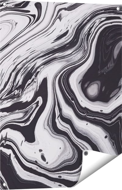 Gards Tuinposter Abstracte Kunst - Zwart met Wit - 60x80 cm - Tuindoek - Tuindecoratie - Wanddecoratie buiten - Tuinschilderij