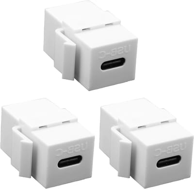 USB C Jack Inserts Adapter - 3 Stuks Female To Female Coupler voor Socket Panel en Wandplaat (Wit) - Geschikt voor USB C Aansluitingen en Accessoires