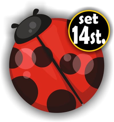 Jerma - Lieveheersbeestjes - Sticker - set 14 st.- 6 tot 13.5 cm - Weerbestendig - Zelfklevend - Vinyl