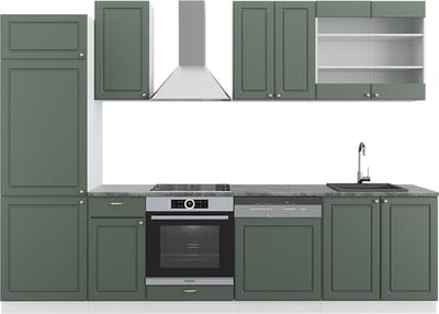 Vicco Fame-Line Complete keukeneenheid – 300 cm zonder werkblad Groen-Goud Landhuis/Wit
