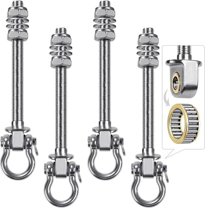 Zware Zwenkhaken 304 RVS - 180° Draaibare Ophangbeugel voor Schommel en Hangmat - Sterke Swing Haak met Lagers - Maximale Belasting 1500 lbs - Geschikt voor Binnenshuis en Buiten - 4-Pack
