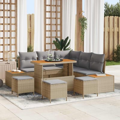 vidaXL - Tuinbank - Set - 9 - st - 8-Aantal - zitplaatsen - Beige - en - Lichtgrijs