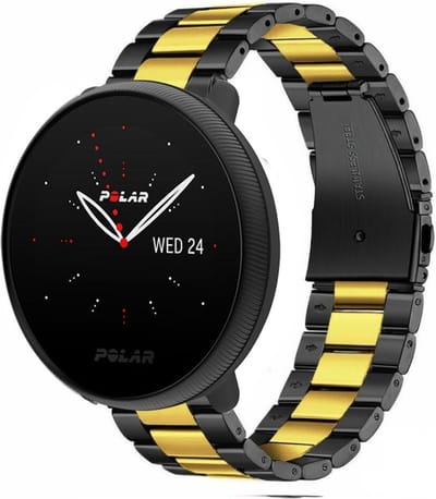 Strap-it Stalen schakel bandje - geschikt voor Polar Ignite / Ignite 2 / Ignite 3 / Unite / Pacer - zwart/goud