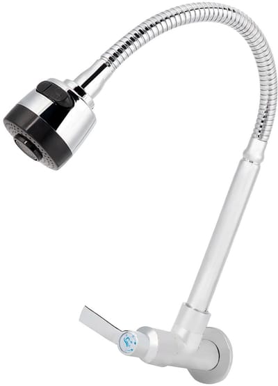 Dailygoods- Wandmontage Kraan 360° Draaibaar - Koudwaterkraan - Messing/Roestvrij Staal - 2 Sproeimodi - Slijtvast - Eenvoudig te Installeren - Wastafelkraan