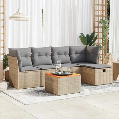 vidaXL - 6-delige - Loungeset - met - kussens - poly - rattan - beige