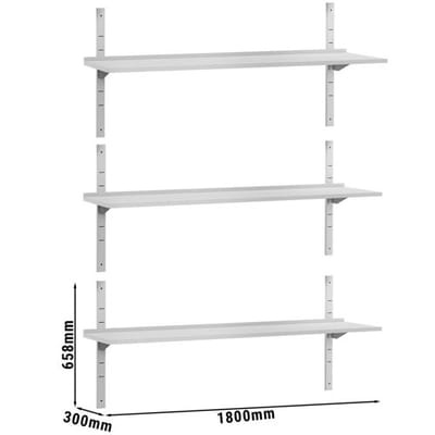 GGM Gastro Wandborde ECO - 1800x300mm - mit 3 Etagen Zilver