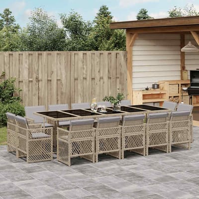 vidaXL - 15-delige - Tuinset - met - kussens - poly - rattan - gemengd - beige