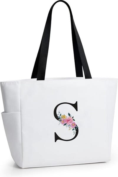 Gepersonaliseerde Strandtas met Initiaal - Waterdichte Grote Tote Bag met Rits