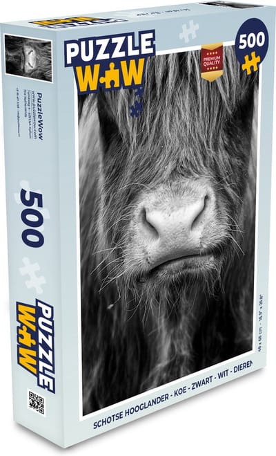 Puzzel Schotse hooglander - Koe - Zwart - Wit - Dieren - Legpuzzel - Puzzel 500 stukjes