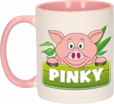 Pinky mok - roze/wit - keramiek - 300 ml - kinder beker varken