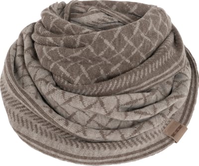 Knit Factory Dusk Gebreide Colsjaal - Ronde Sjaal - Nekwarmer - Wollen Sjaal - Bruin & grijs geruite colsjaal - Dames sjaal - Heren sjaal - Unisex - Marron/Iced Clay - One Size