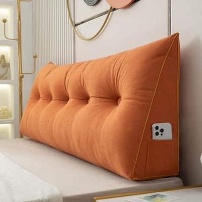 Zacht Driehoekskussen - Leeskussen Rugsteun - Comfortabel Ontspannen - Wasbare Afneembare Hoes - 80x50x20cm - Oranje