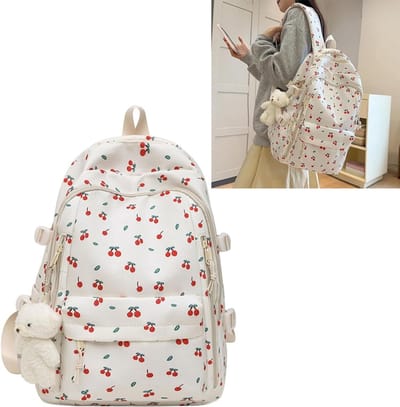 KZQ Kawaii cherry print rugtas lichtgewicht nylon grote opbergcapaciteit handbags schattige rugzak voor school en dagje uit meisje