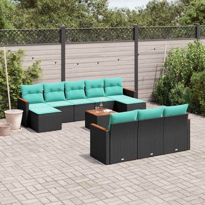 vidaXL - 11-delige - tuinbankset - met - kussens, - zwart - polyrotan