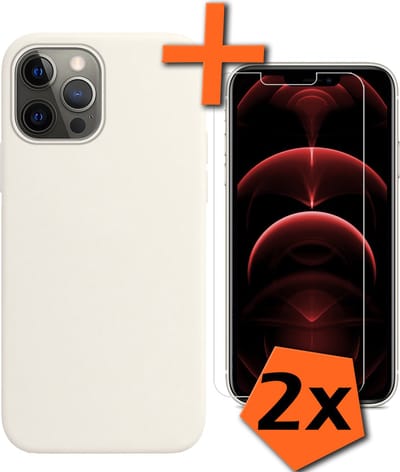 Hoes - Met 2x Screenprotector - Geschikt voor Apple iPhone 14 Pro - Sterk & Shockproof - Back Cover - Siliconen Case - Telefoon Hoes - Wit