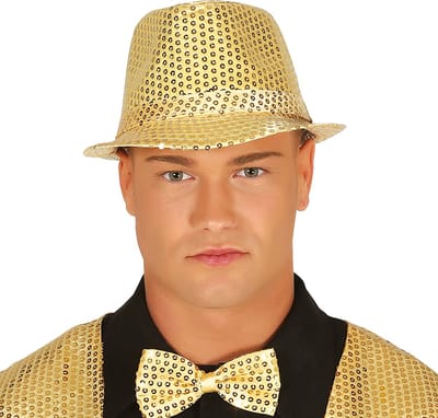 Fiestas Guirca Carnaval verkleed hoedje - glitter goud - volwassenen/heren - met paillette