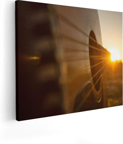 Artaza Canvas Schilderij Zonsondergang - 50x40 cm - Wanddecoratie Gitaar - Muurdecoratie Muziek - Kamer Accessoires