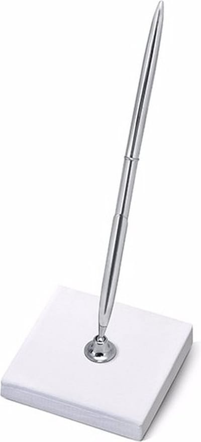 Partydeco Gastenboek pen - Pennenhouder Luxe - Bruiloft - incl. pen - zilver - 8 x 16,5 cm