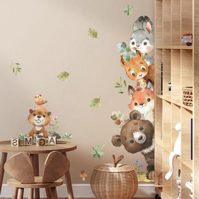 Jungle Dieren Muurstickers voor Kinderen, Verwijderbare Wanddecoratie met Vos, Konijn en Eekhoorn voor Speelkamer en Kinderkamer