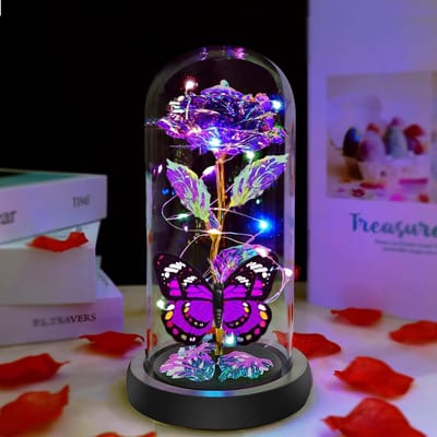 Kristallen Roos - Glazen Bloem Verlichte Roos - Romantisch Cadeau - Kleurrijke Bloem - 1 stuk - Paars