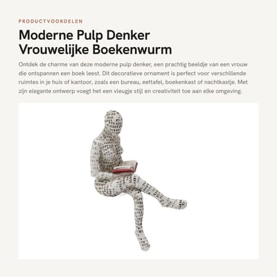 Dailygoods- Woondecoratie Uniek Vrouwen Beeldje - Sculptuur Lezende Vrouw - Decoratie Woonkamer - Ornament Boekenplank - Kunstzinnig Interieur - Ideaal voor Bureau/Nachtkastje