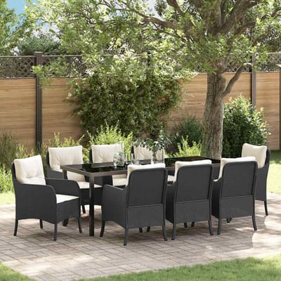 vidaXL - Tuin - Eettafel - Set - 9 - st - Zwart - poly - rattan