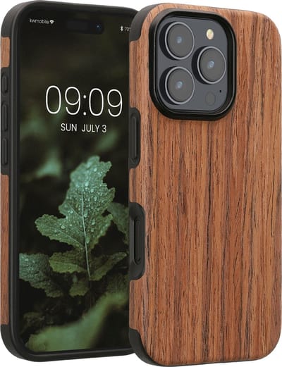 kwmobile hoesje geschikt voor Apple iPhone 16 Pro - Back cover voor smartphone - Telefoonhoesje van hout in bruin - Houtnerven design