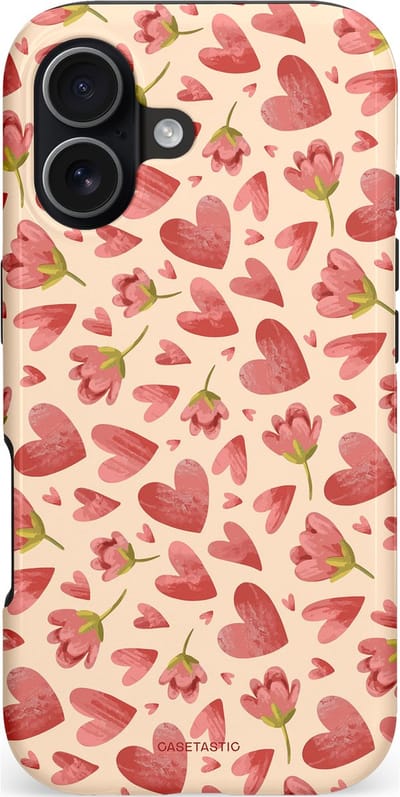 Casetastic hoesje geschikt voor Apple iPhone 17 - MagSafe - Dubbellaagse bescherming - Verbonden Hartjes - Fashion Case - Crème Koraal Perzik