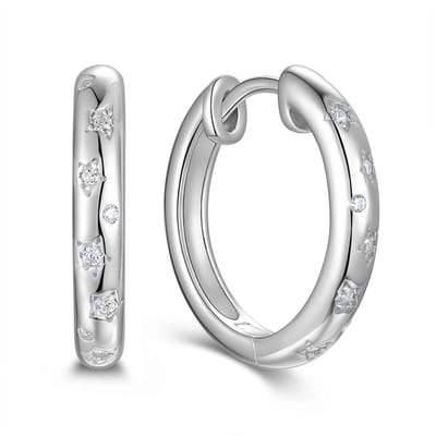 9NB-1729 – New Bling – Zilveren oorbellen sterren – Met zirkonia – Zilverkleurig – 925 zilver