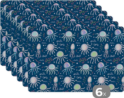 Placemat - Placemats kunststof - Design - Dieren - Kwallen - 45x30 cm - 6 stuks - Hittebestendig - Anti-Slip - Onderlegger - Afneembaar