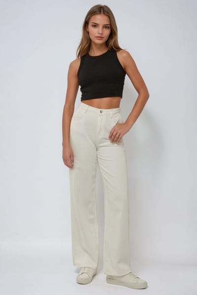Ribbelgebreide Mouwloze Cropped Top met Ronde Hals