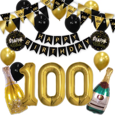 Q2P - 100 Jaar - Verjaardag Versiering - Helium Ballonnen - Feest Pakket - Happy Birthday - Versiering - Zwart & Goud