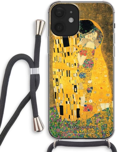 Case Company® - Hoesje met koord geschikt voor iPhone 12 hoesje met Koord - Der Kuss - Telefoonhoesje met Zwart Koord - Bescherming aan alle Kanten en Over de Schermrand