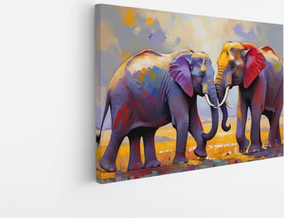 Saammp Canvas Schilderij - 2 Olifanten - Kleurrijk - Dieren - 30x20 - Foto op canvas - Wanddecoratie - Muurdecoratie Woonkamer - Slaapkamer decoratie - Canvas Print