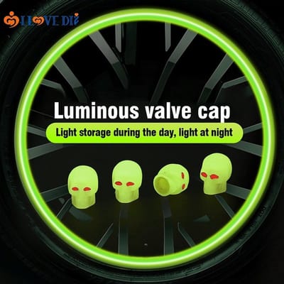 Glow in the dark - Ventieldoppen - Doodshoofd - Geel - 4 Stuks - Auto - Scooter - Brommer - Motor - Mountainbike