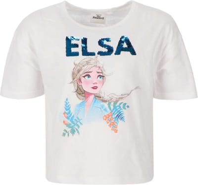 Frozen Elsa t-shirt met omkeerbare pailletten - Wit - Kort model! - maat 122/128