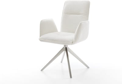 Eetkamerstoel Vinja-Flex kruisframe breed roestvrij staal bouclé zacht beige 360° draaibaar rocker-functie