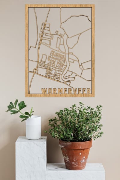 Houten Stadskaart Wormerveer Eikenhout 100x75cm Wanddecoratie Voor Aan De Muur City Shapes