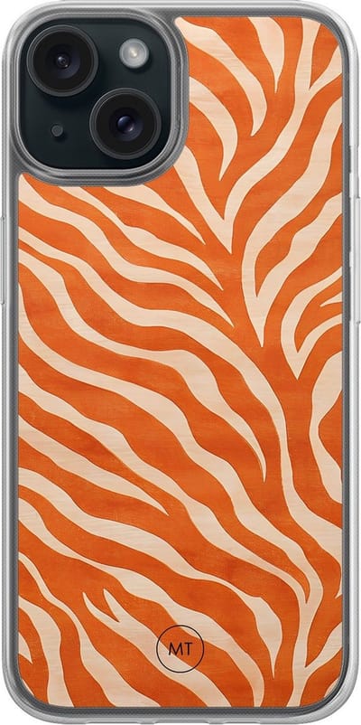 Hybride hoesje geschikt voor iPhone 13 - Zebra oranje - Extra bescherming - Luxe beschermhoes - TPU case - Transparant, Oranje - Mooie Telefoonhoesjes