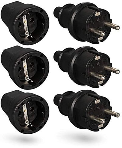 Set van 3 Electriche Stekkers met Bochtbescherming - 250V, 16A, IP20 - Voor Binnengebruik