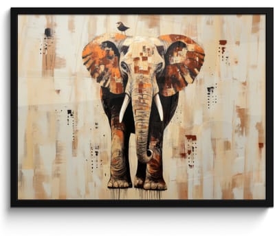 Poster in lijst - Fotolijst 70x50 cm - Posters - Olifant - Slurf - Mozaïek - Abstract - Posterlijst zwart - Decoratie - Wanddecoratie woonkamer - Muurdecoratie slaapkamer