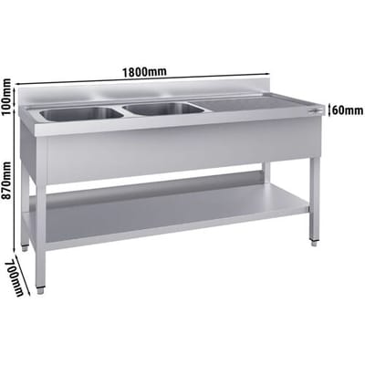 GGM Gastro Spültisch ECO - 1800x700mm - mit Grundboden - mit 2 Becken links Zilver