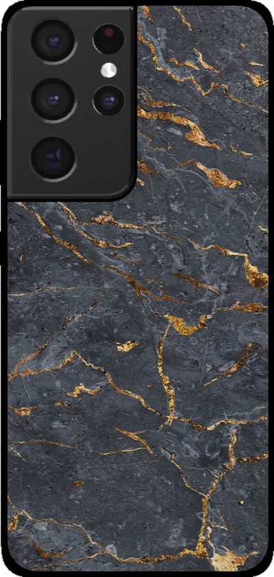 Smartphonica Telefoonhoesje voor Samsung Galaxy S21 Ultra met marmer opdruk - TPU backcover case marble design - Goud Grijs geschikt voor Samsung Galaxy S21 Ultra
