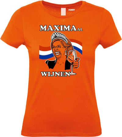 Dames t-shirt MAXIMAal Wijnen | Koningsdag kleding | oranje t-shirt | Oranje dames | maat XS