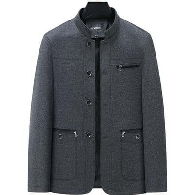 Vaderjas Heren Zakelijke Casual Jas Top Revers Middelbare en Oudere Mannenkleding Opa Lente en Herfst 195 gray