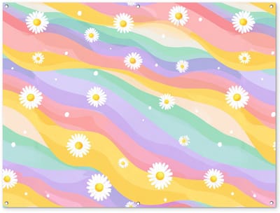 Tuinposter 160x120 cm - Tuindecoratie Madeliefjes - Kleurrijk - Pastel - Vrolijk - Poster voor in de tuin - Buiten decoratie - Schutting tuinschilderij - Tuindoek muurdecoratie - Wanddecoratie balkondoek