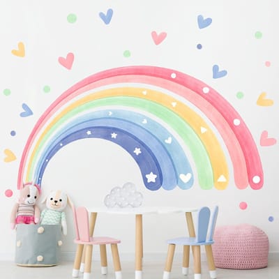 Dailygoods- Muursticker Grote Regenboog Harten - Muurdecoratie Kinderkamer - Vinyl Muurkunst - Waterdicht - Verwijderbaar zonder Resten - 150 x 176 cm