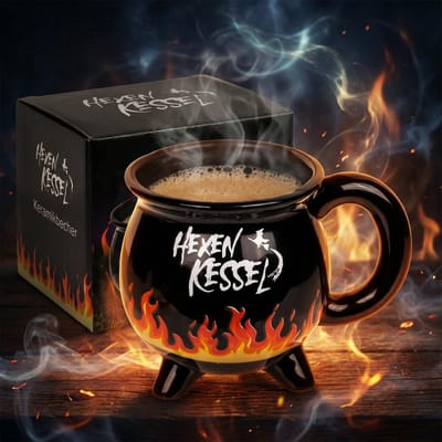NTH products- Koffiekop Glanzend Zwart - Hexenkessel Beker - 400 ml - Thermo-effect - Magische Mok - Ideaal Cadeau - Theekop