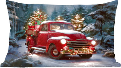 Sierkussens - Kussentjes Woonkamer - 60x40 cm - Kersttruck - Sneeuwbos - Rood